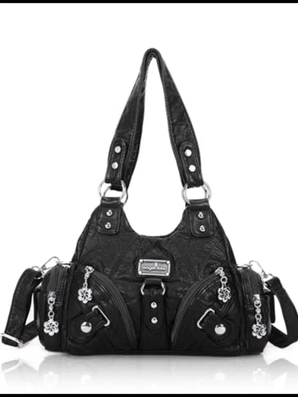 Vegan Leather Hobo Shoulder Bag Multi-Pocket Tote